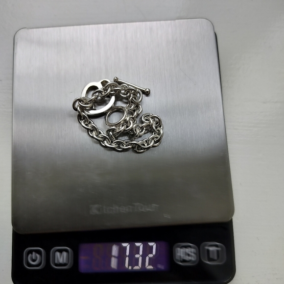 7" Sterling Silver Toggle Bracelet W/Heart Chaped Charm Women's - Picture 3 of 8